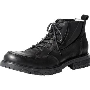 班比帝伦春季真皮高帮马丁靴男短靴英伦中帮男靴切尔西靴圆头皮靴