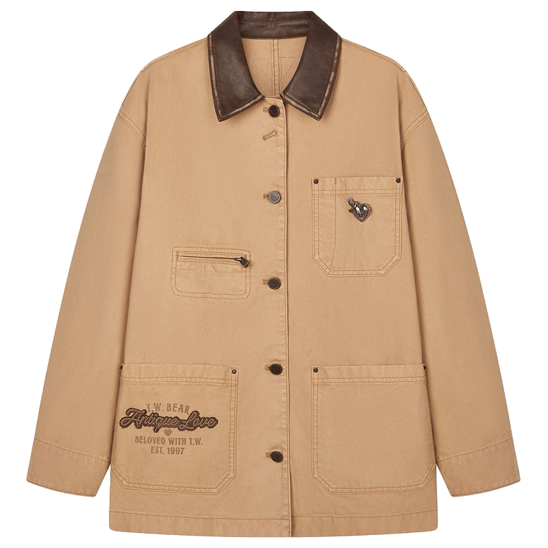 TeenieWeenie小熊女装外套25秋季新款时尚巴恩风复古学院牛仔夹克