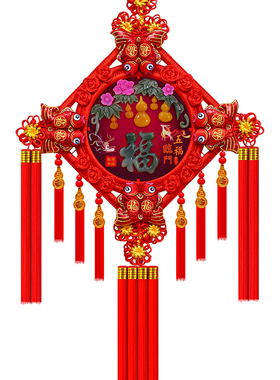 中国结挂件客厅大号福字木雕平安结乔迁过年电视背景墙壁对联挂饰