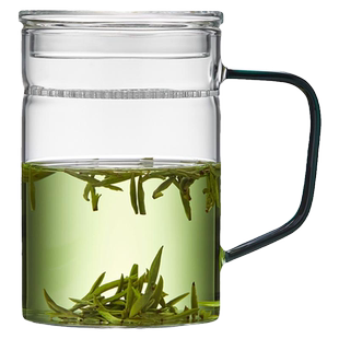 美斯尼玻璃杯月牙过滤绿茶杯办公室带盖茶水分离泡茶杯专用水杯子