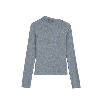 人气选手不规则半高斜领长袖T恤