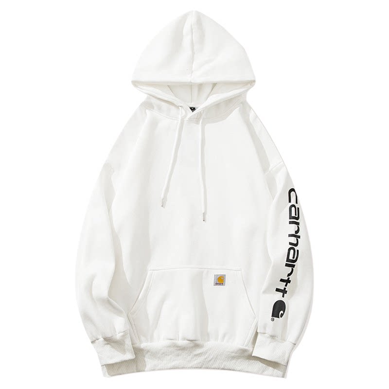 Printed loose hooded fleece jacket宽松印花连帽加绒情侣款外套