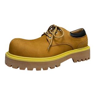 【捌捌先森】厚底休闲皮鞋男鞋大头德比鞋头层牛皮大黄靴男工作鞋