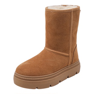 星期六雪地靴女款2025新款冬季中筒靴加绒加厚保暖防滑东北大棉鞋