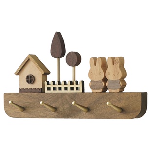 可爱入户门钥匙挂钩木制简约墙上排钩门后挂勾墙上排挂钩包包挂架