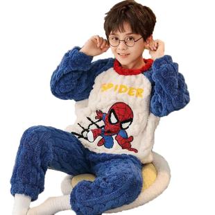 秋冬新儿童珊瑚绒睡衣男童加绒加厚法兰绒小男孩中大童卡通家居服