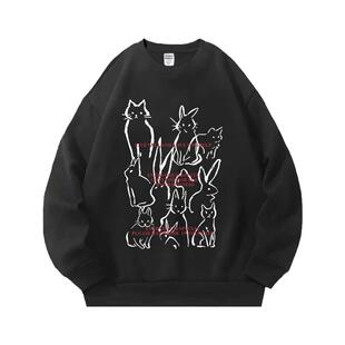 drew周雨彤同款卫衣女圆领美式韩版慵懒风外套秋冬季潮流潮牌衣服