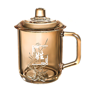 定制姓氏茶杯带盖办公室水杯带把玻璃杯棋牌室泡茶杯子刻名字logo
