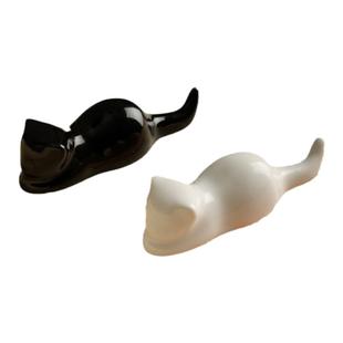 黑白猫瓷笔搁 可爱日式文房四宝国画毛笔笔架山笔山陶瓷器小摆件