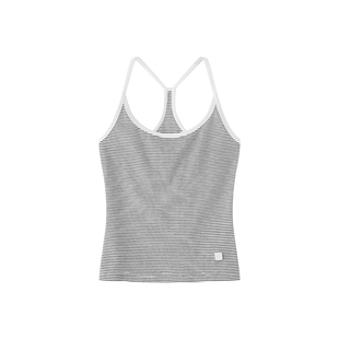 FIRSTFLOOR 夏季天丝凉爽复古收腰条纹短款紧身套装吊带背心女