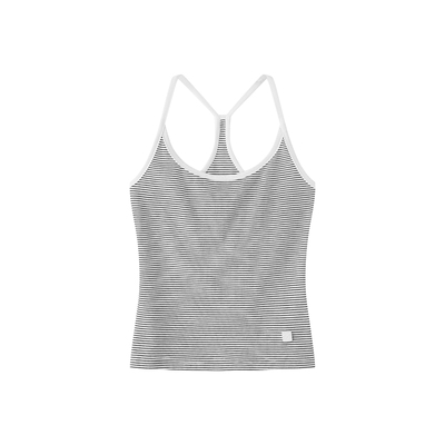 FIRSTFLOOR 夏季天丝凉爽复古收腰条纹短款紧身套装吊带背心女