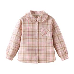 戴维贝拉儿童格子衬衫女童加绒衬衣2025新款冬装女孩冬季外套童装
