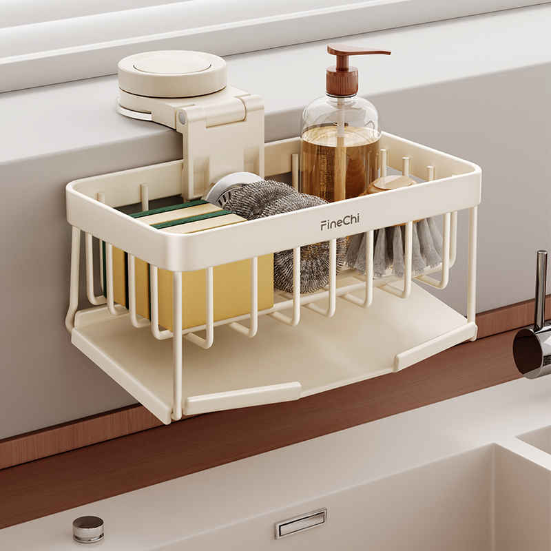 厨房置物架吸盘沥水架钢丝球海绵抹布收纳架子洗洁精洗碗布置物架