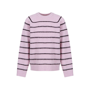 范洛Fano 绵羊毛混纺纱线莓果粉棕氛围感条纹针织套头毛衣女2025