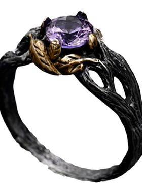 精致艺术复古优雅紫翠玉结婚戒指