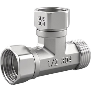 鸿樱聚鑫专卖店304不锈钢活接三通4分6分内外丝牙热水器进水管三通接头加厚配件