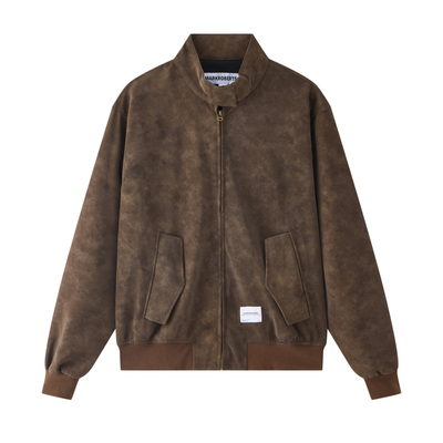 春季复古时髦仿麂皮夹克落肩外套