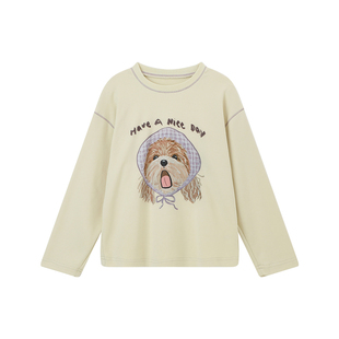 布丁哈鲁春装女童童装百搭上衣2026春季新款儿童卡通印花简约T恤