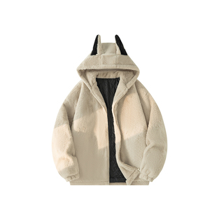 兔耳朵毛绒棉衣棉服袄男加肥加大码潮流胖子宽松可爱情侣冬装旅游