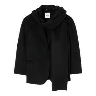 季末7折SANDRO2025秋冬新款女装绵羊毛可拆卸围巾领毛呢大衣外套