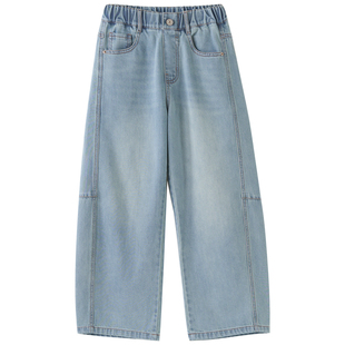 女大童弯刀牛仔裤2026春季新款青少年松弛感浅蓝休闲裤初中生长裤