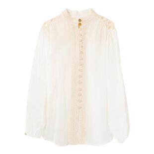 秘密盒子轻法艺术系 100苎麻凉爽半通透复古精致镂空绣花白色衬衫