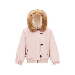 森马羽绒服女冬季可脱卸毛领牛角扣宽松派克服2025新款学院风外套