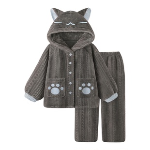 〖奶油猫猫酱〗法兰绒睡衣女款冬新款加绒加厚可爱卡通家居服套装