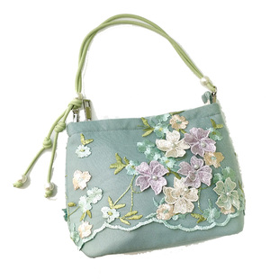 芬芳之品原创甜美立体刺绣蕾丝时尚小包新款斜背墨绿色