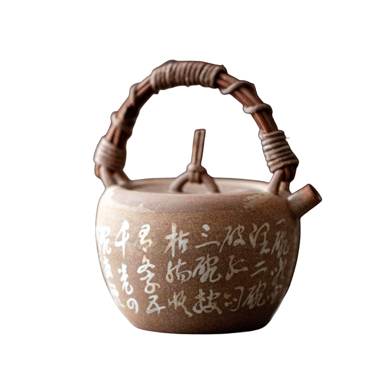 季度窑侘寂风陶手写诗文提梁壶