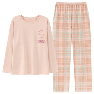 睡衣女纯棉春秋季长袖柔软全棉卡通可爱休闲可外穿秋冬家居服套装