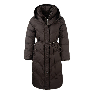 名师路长款白鸭绒连帽羽绒服女冬季2025新款尼丝纺系带口袋厚直筒