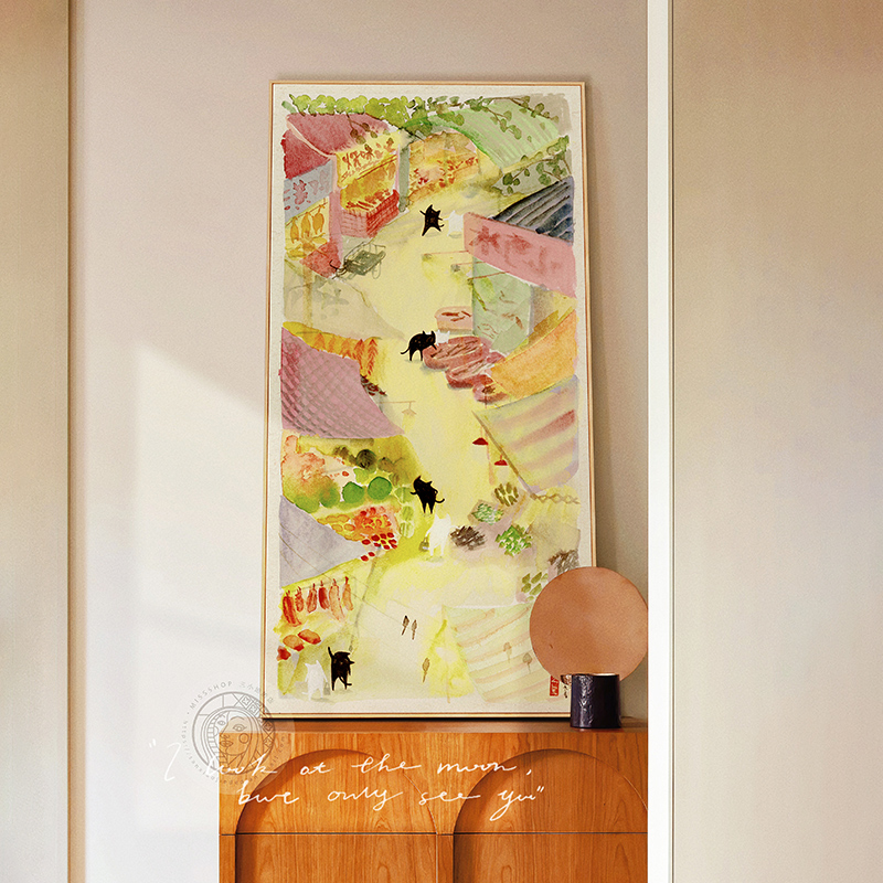 张乐陆小众艺术感原木奶油风客厅玄关装饰画北欧走廊过道竖版挂画
