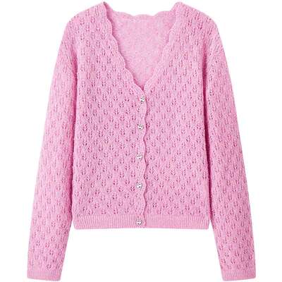 【商场同款】乐町镂空糖果针织穿搭粉色开衫春季毛外套C1EDG1159