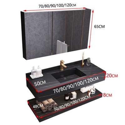北欧岩板一体盆浴室柜组合轻奢智能洗漱台卫生间洗脸洗手盆卫浴柜