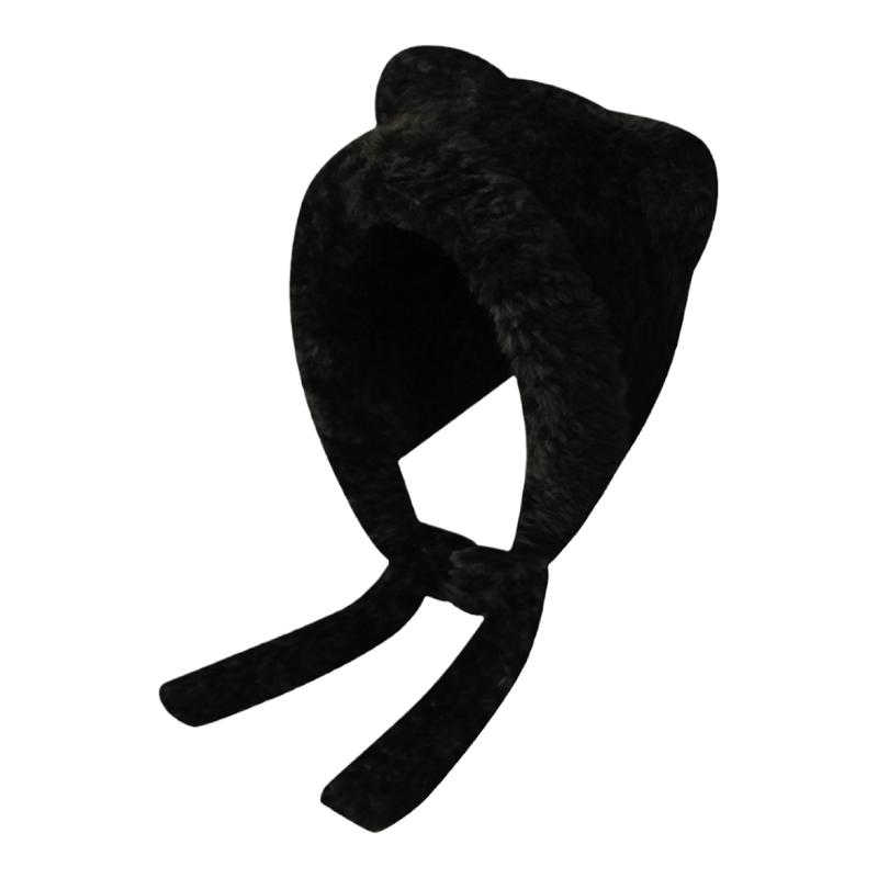 小熊耳朵毛绒帽子女冬天绑带护耳保暖雷锋帽甜美可爱显脸小毛线帽