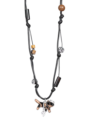 豹纹小猫吊坠皮绳项链女