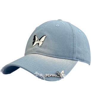 FAMLON金属蝴蝶标鸭舌帽子女款2025新款硬顶加深显脸小夏檐棒球帽