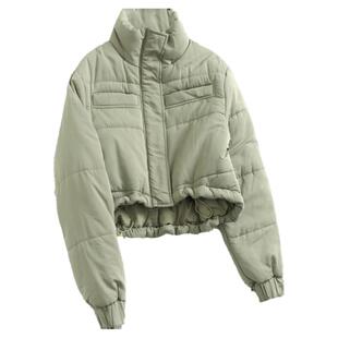 纯色抽绳收腰短款立领拉链夹克外套2024冬新款长袖百搭女棉衣G844