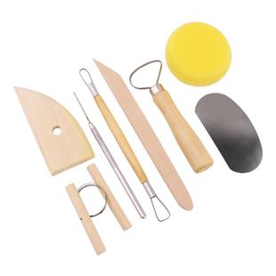 木质陶艺工具8件套陶泥泥塑软陶泥工具套装油泥修坯刀刮刀铝棒针