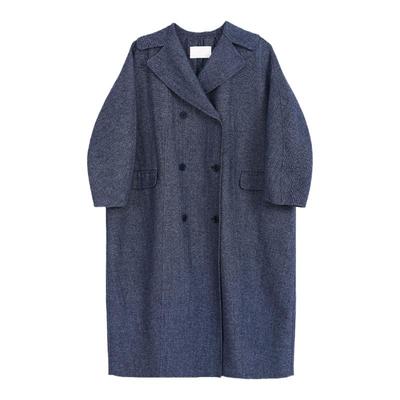 双排扣茧型中长款绵羊毛呢大衣