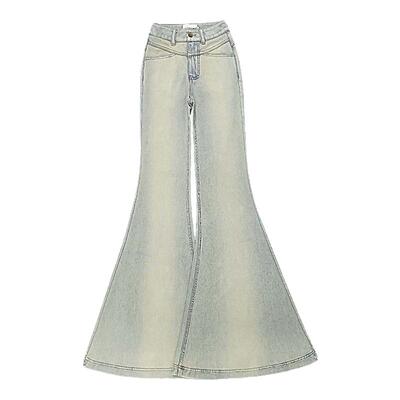 复古超浅蓝蜜桃臀大喇叭裤