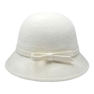 2025秋冬新款帽子赫本小香风毛呢盆帽女简约优雅礼帽蝴蝶结渔夫帽