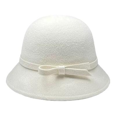 2026春季新款帽子赫本小香风毛呢盆帽女简约优雅礼帽蝴蝶结渔夫帽