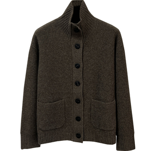 100牦牛绒~老钱风高领牛角扣针织衫开衫宽松显瘦百搭加厚毛衣外套