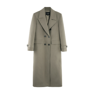 辰米范 黑色毛呢大衣女中长款冬季西装收腰双排扣夹棉呢子外套