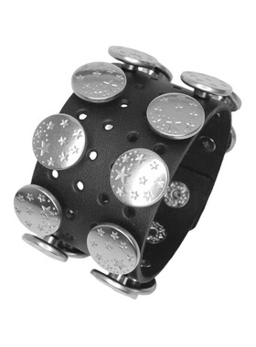 星星圆盘纽扣黑柔软牛皮朋克手链