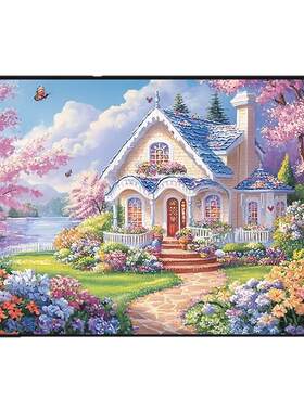 带框钻石画满钻方钻手工贴钻绣卧室客厅风景湖边花园童话小屋新款