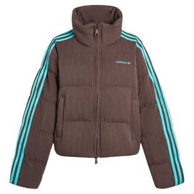 Adidas阿迪达斯三叶草女子撞色条纹立领短款面包服羽绒服 KG4909