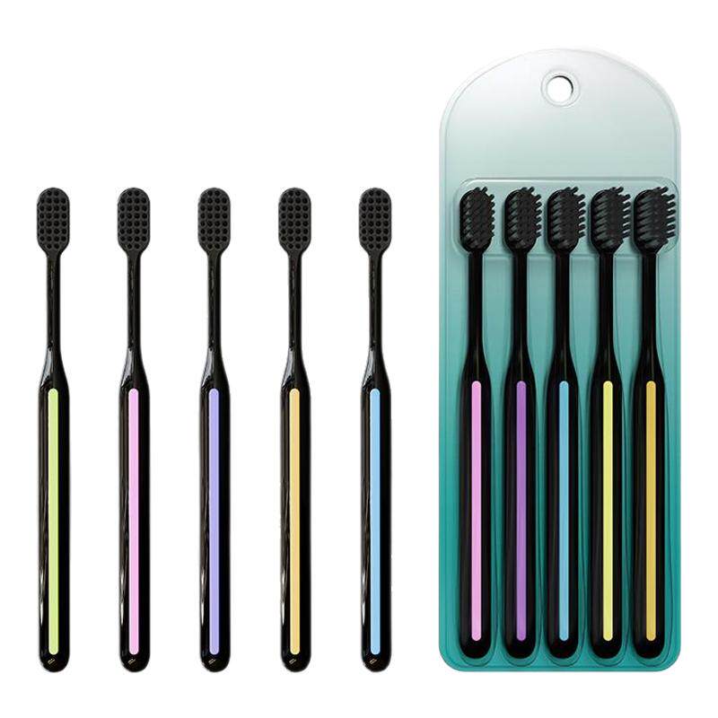 高档竹炭牙刷5支装小头细软毛护齿刷丝口腔清洁男女士成人家用